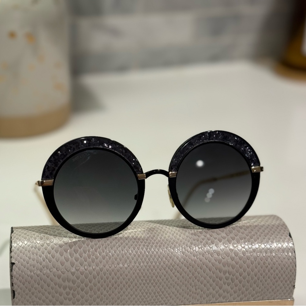 Jimmy Choo Sparkly Round Black Sunglasses